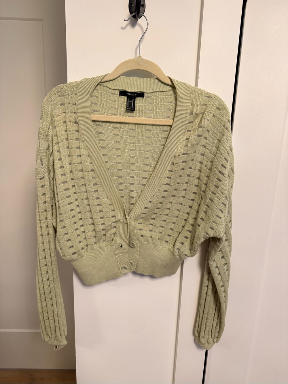 Forever 21 Light Sage Open-Knit Cropped Cardigan
